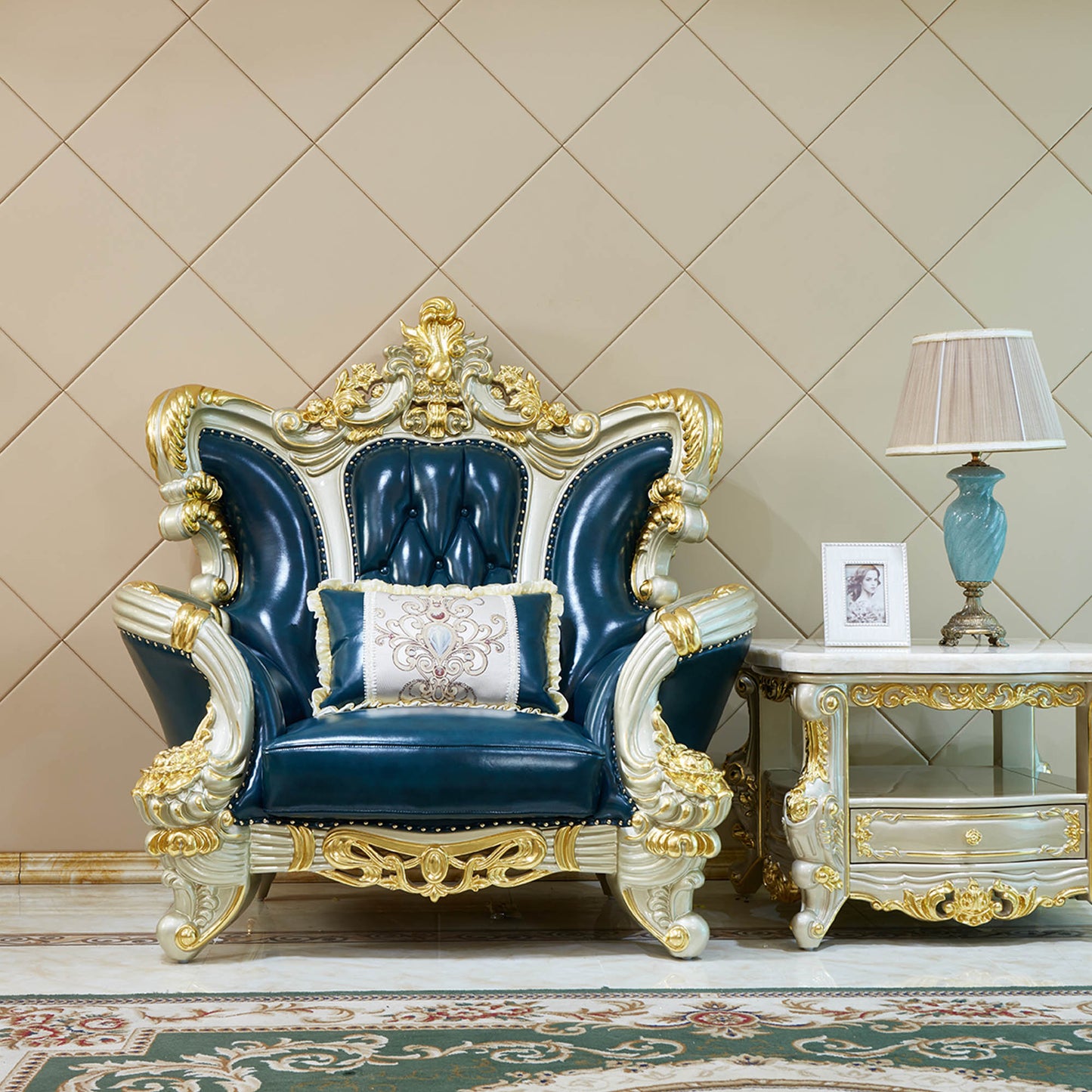 Imperial Sapphire Luxury Sofa Set – European Baroque Tufted Living Room Collection