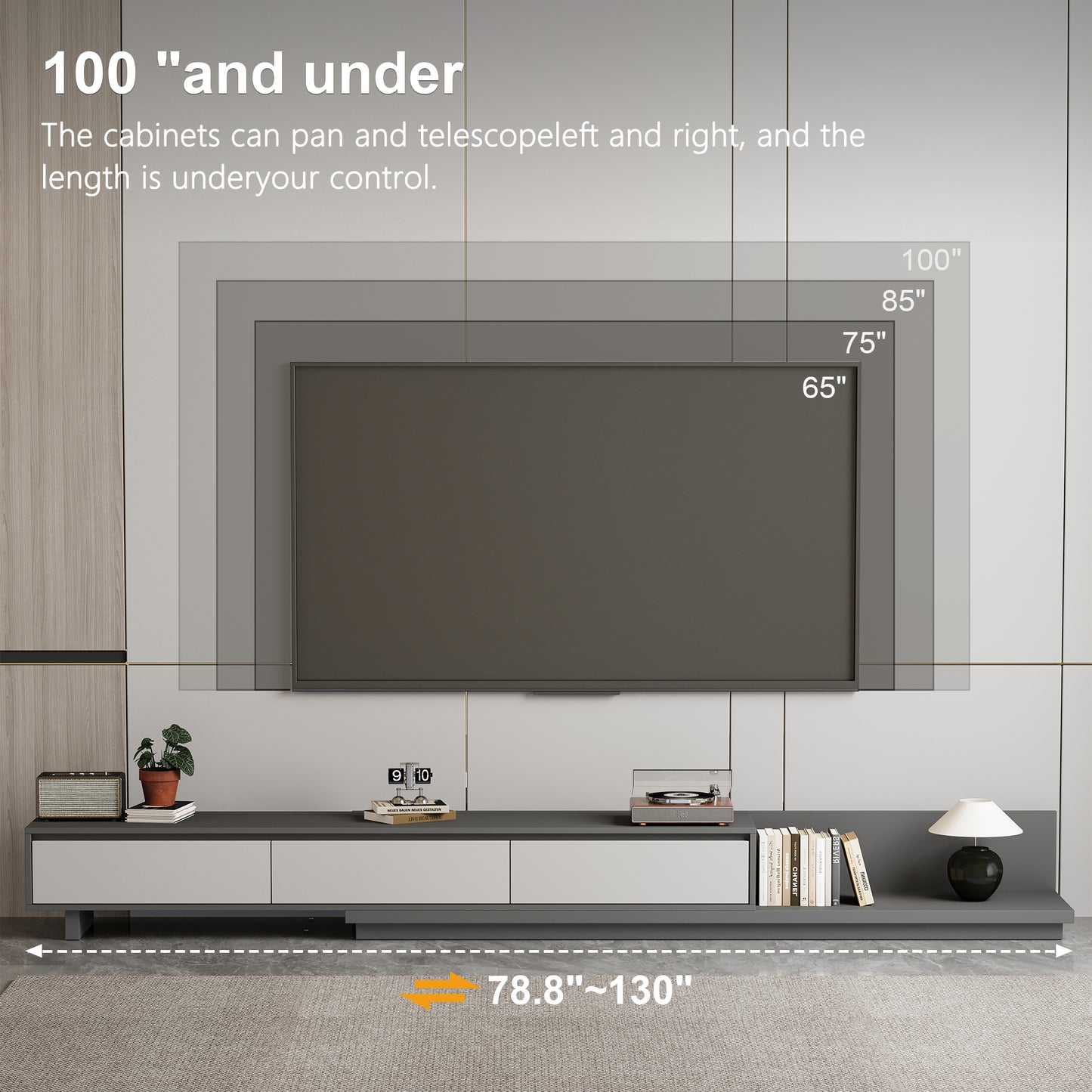 TV Stand LSDSG2M Mid-Century Modern Cable Management Scalable Design 78.8"-130"