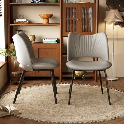 PlushComfort 2-Piece Accent Chair Set - Modern Faux Leather Patio & Dining Chairs with Black Metal Legs, 19.6"Wx31.8"H, Grey