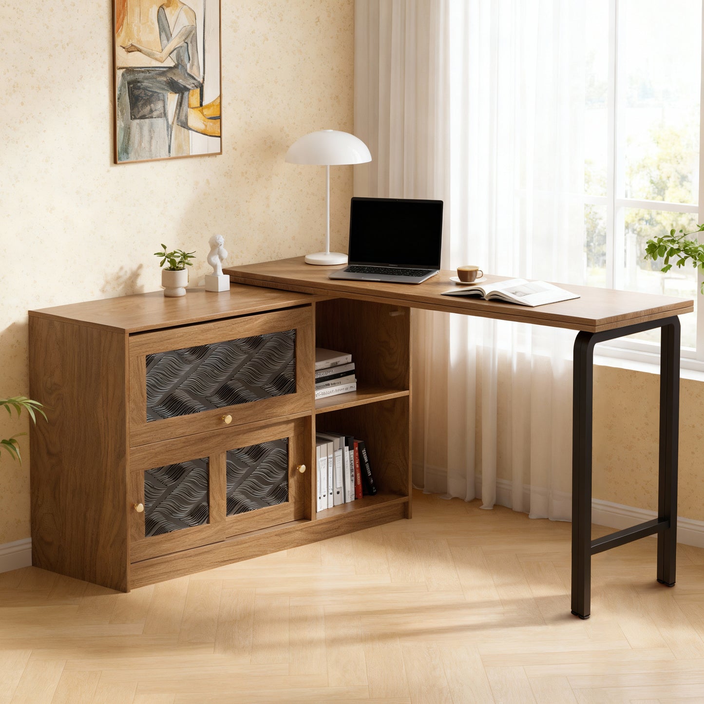 Versatile Desk with Rotatable Top, Foldable Design, and Ample Storage Space, Ideal for Home Office or Study Use