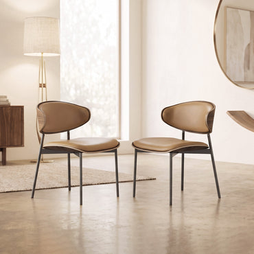 Mid-Century Modern Upholstered Dining Chair  (Set of 2) Walnut