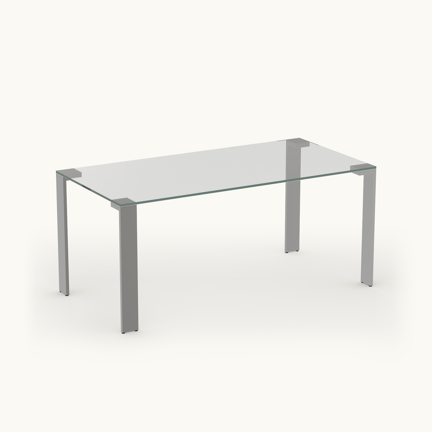 Modern Tempered Glass Dining Table 66.9" with Brushed Stainless Steel Legs