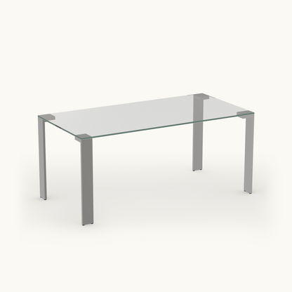 Modern Tempered Glass Dining Table 66.9" with Brushed Stainless Steel Legs