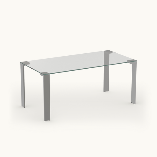 Modern Tempered Glass Dining Table 66.9" with Brushed Stainless Steel Legs