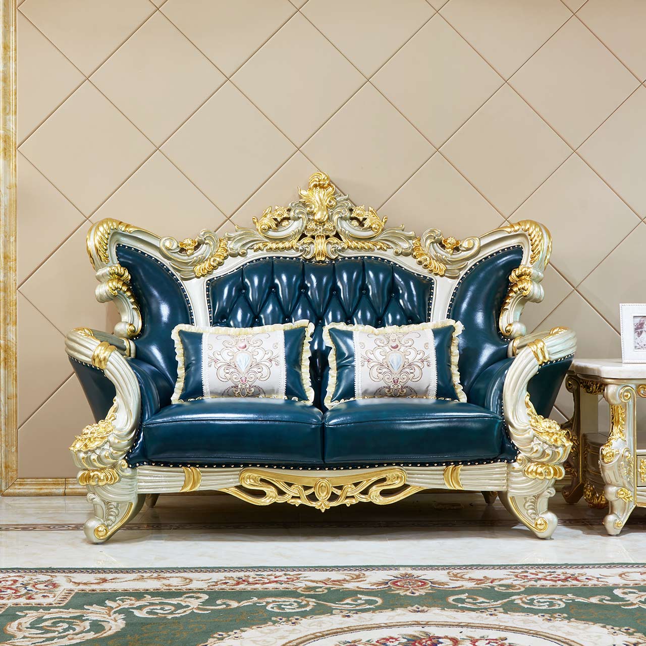 Imperial Sapphire Luxury Sofa Set – European Baroque Tufted Living Room Collection