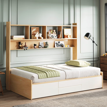 Bed C66-FK-M001 Modern Bed with Built-In Bookshelf 76.77"