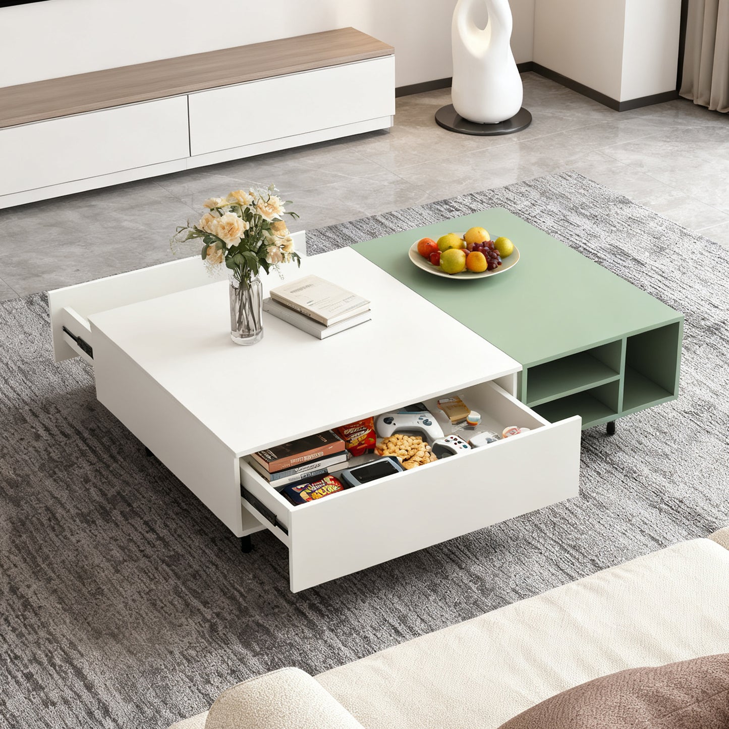 Coffee Table GJPPSCJ Modern Two-Tone Tabletop Spacious Storage 51.18"
