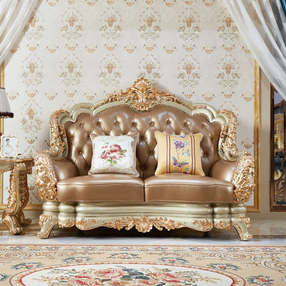 Versailles Imperial Luxury Tufted Leather Sofa Set | Hand-Carved European Classic Sofa Collection