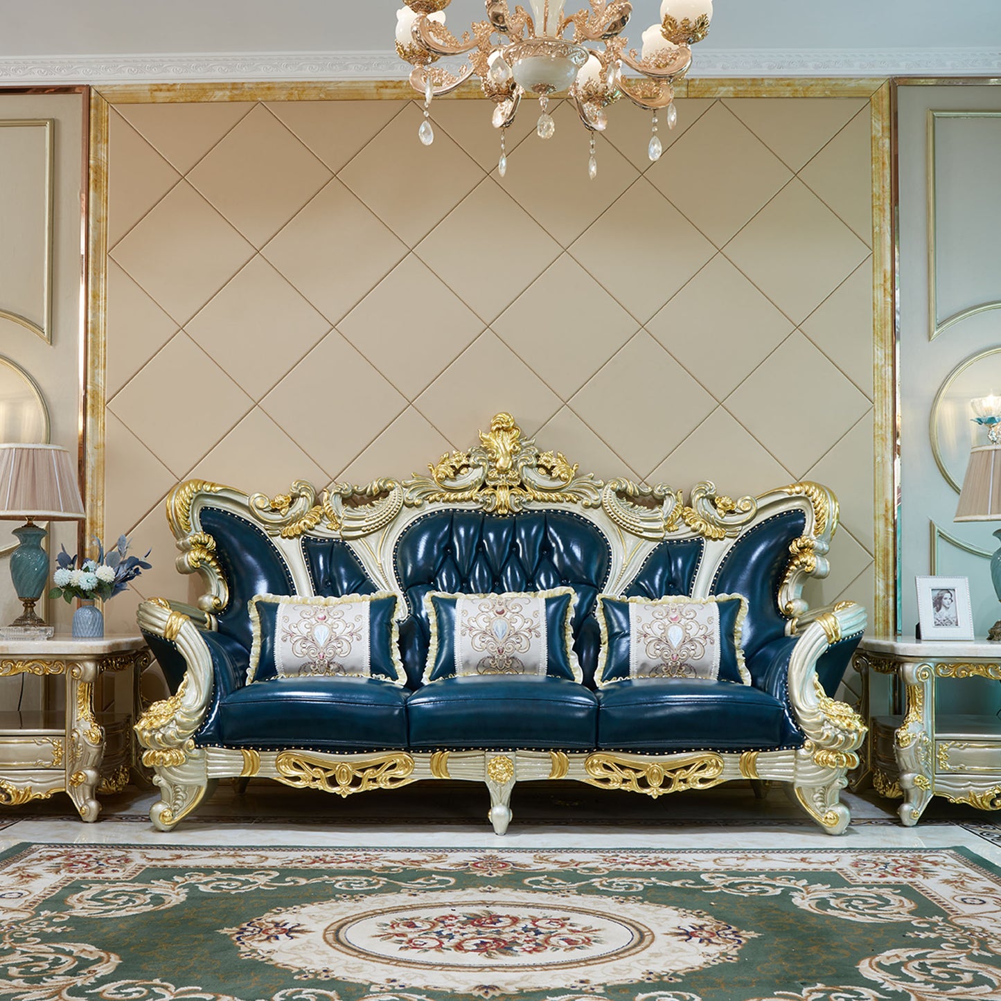 Imperial Sapphire Luxury Sofa Set – European Baroque Tufted Living Room Collection