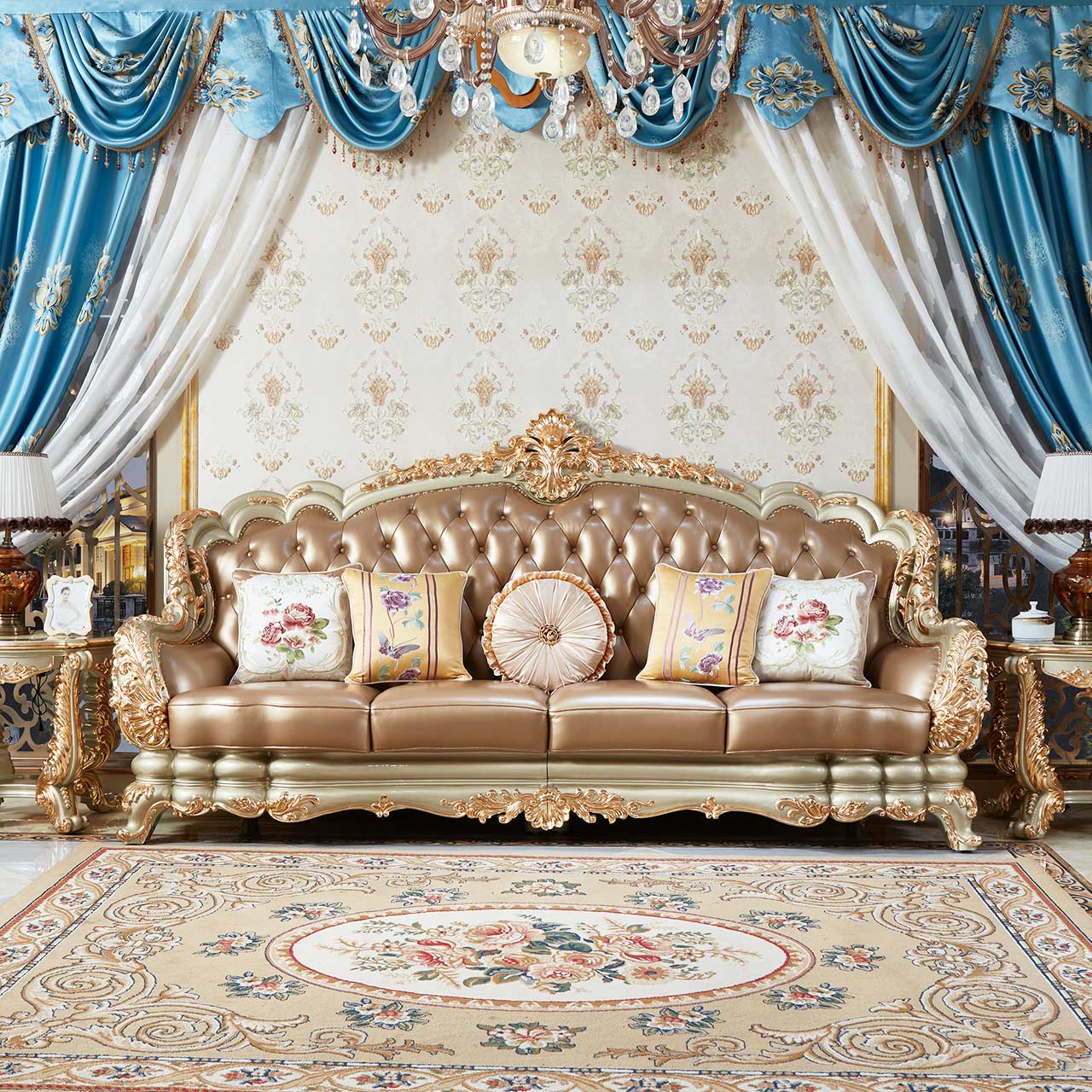 Versailles Imperial Luxury Tufted Leather Sofa Set | Hand-Carved European Classic Sofa Collection