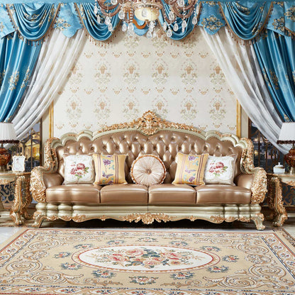 Versailles Imperial Luxury Tufted Leather Sofa Set | Hand-Carved European Classic Sofa Collection