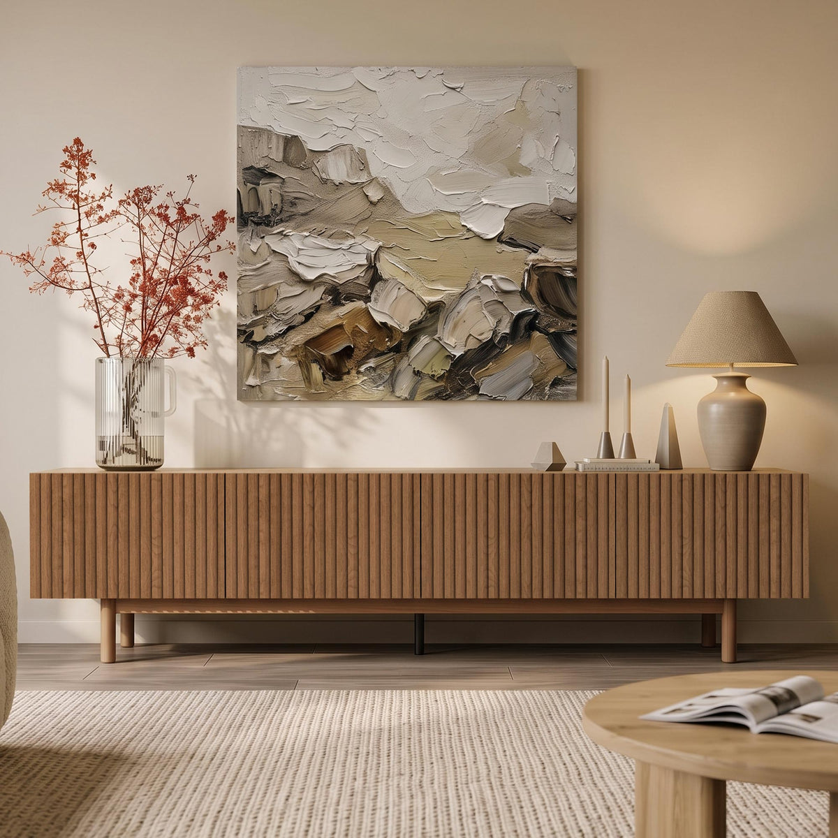 Mid-Century Modern Walnut Finish TV Stand | Fluted Storage Entertainment Center