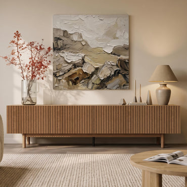 Mid-Century Modern Walnut Finish TV Stand | Fluted Storage Entertainment Center