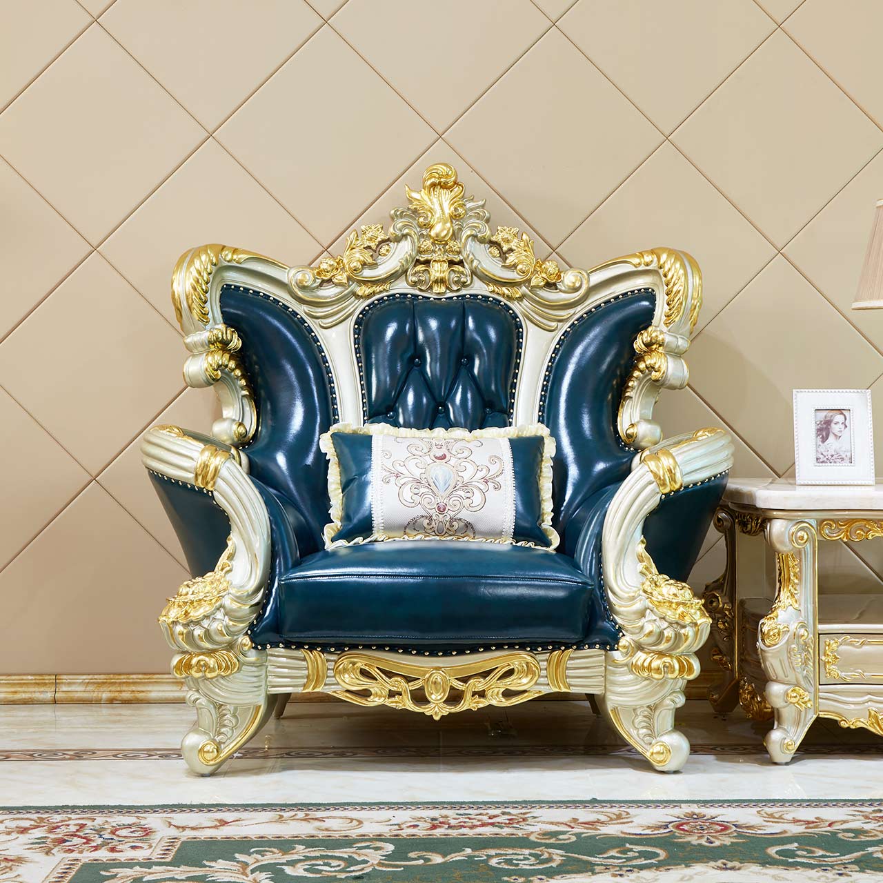 Imperial Sapphire Luxury Sofa Set – European Baroque Tufted Living Room Collection