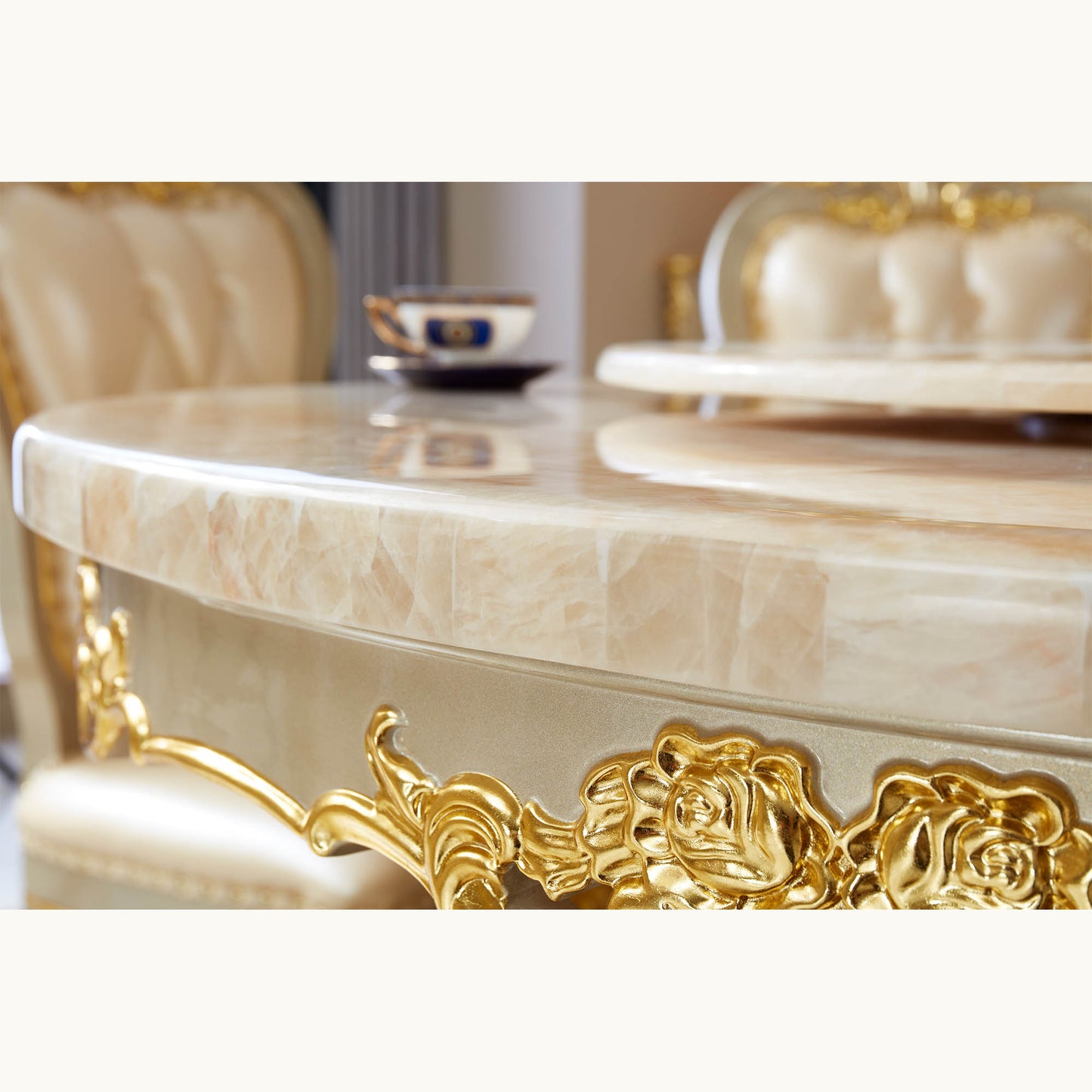 Royale Opulence Round Dining Table with Lazy Susan – French Palace Dining Collection