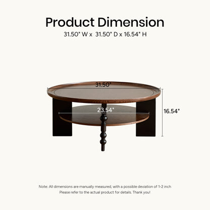 Semo Vintage Round Coffee Table, Mid-Century Walnut Living Room Center Table