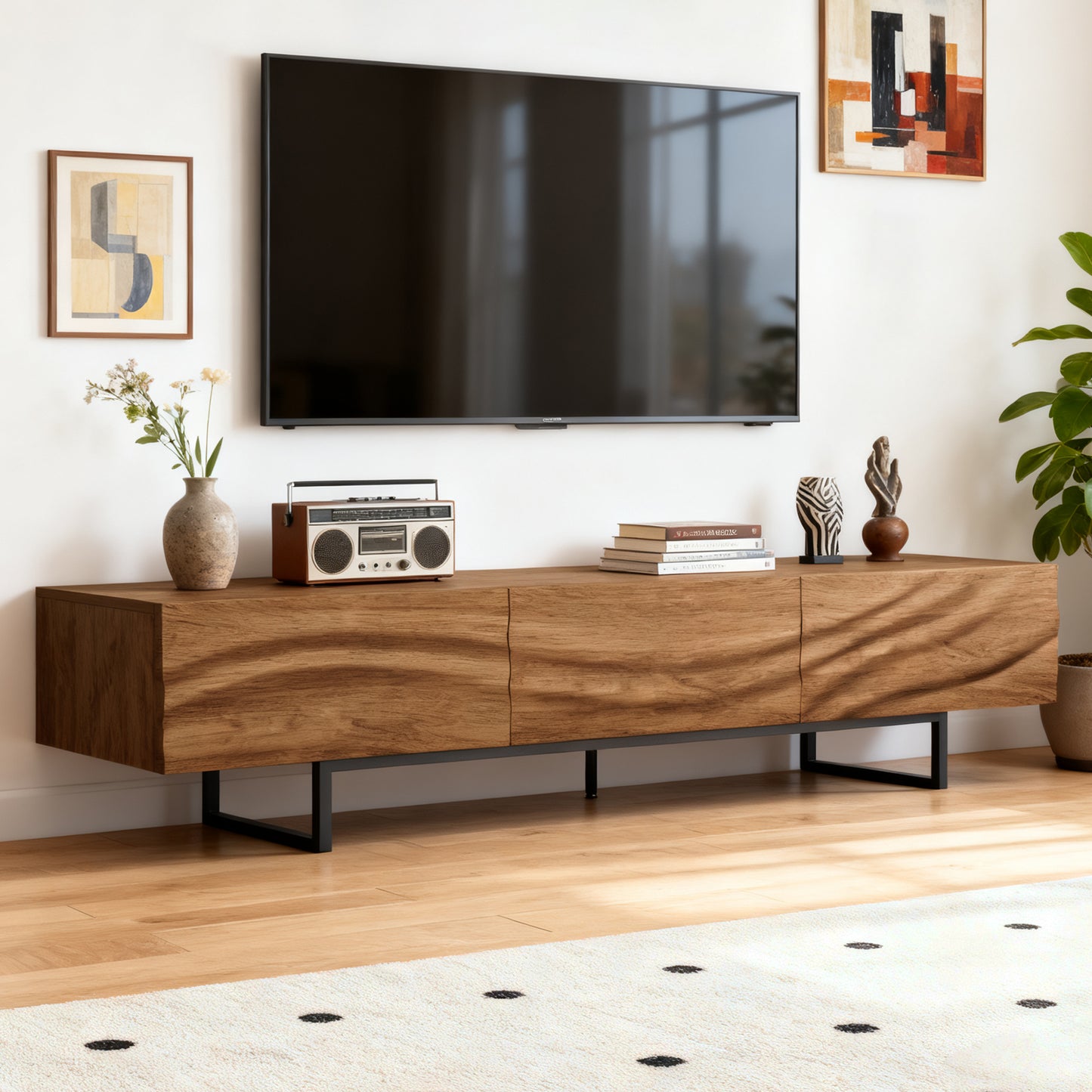 TV Stand YSTVG028 Mid-Century Modern with 3 Drawers Cable Management 82.83"