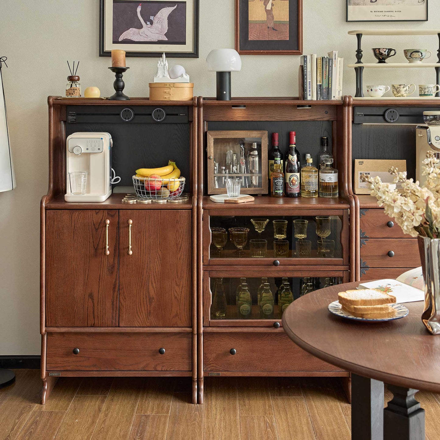 Alden Vintage Entryway Cabinet with Doors, Hooks and Drawer Storage