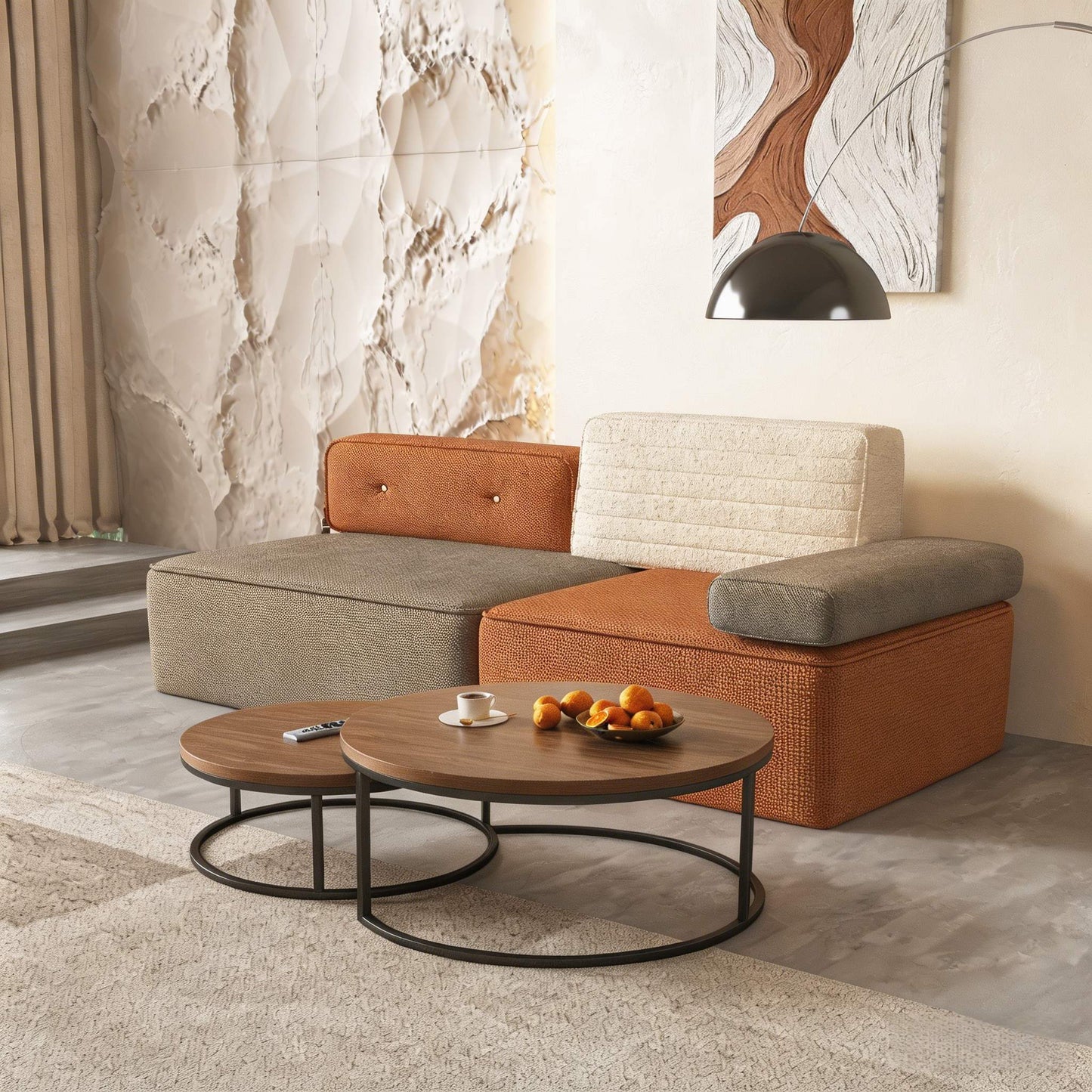 Modern Three-Tone Fabric Sofa 68" with Spring Cushions & Color Block Design