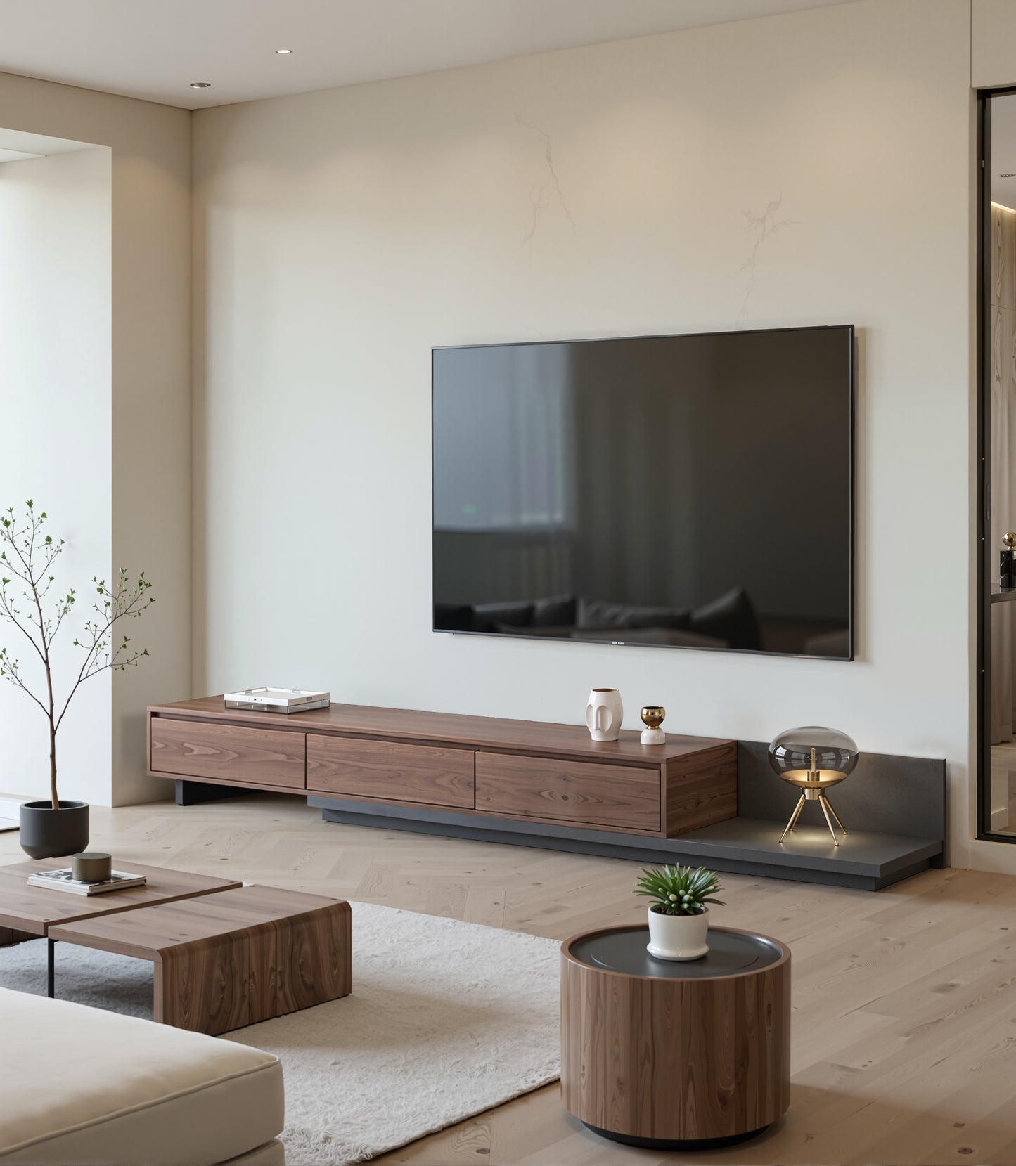 TV Stand LSDSG2M Mid-Century Modern Cable Management Scalable Design 78.8"-130"