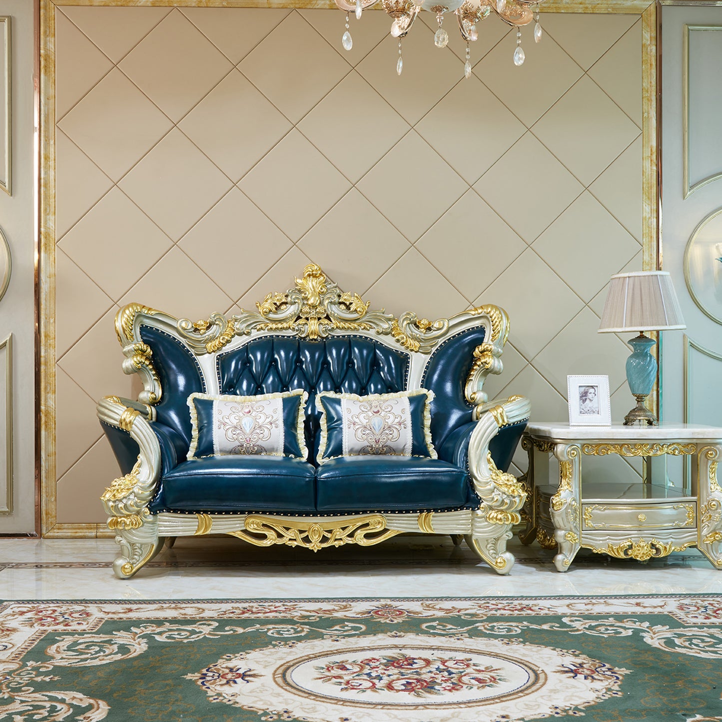 Imperial Sapphire Luxury Sofa Set – European Baroque Tufted Living Room Collection