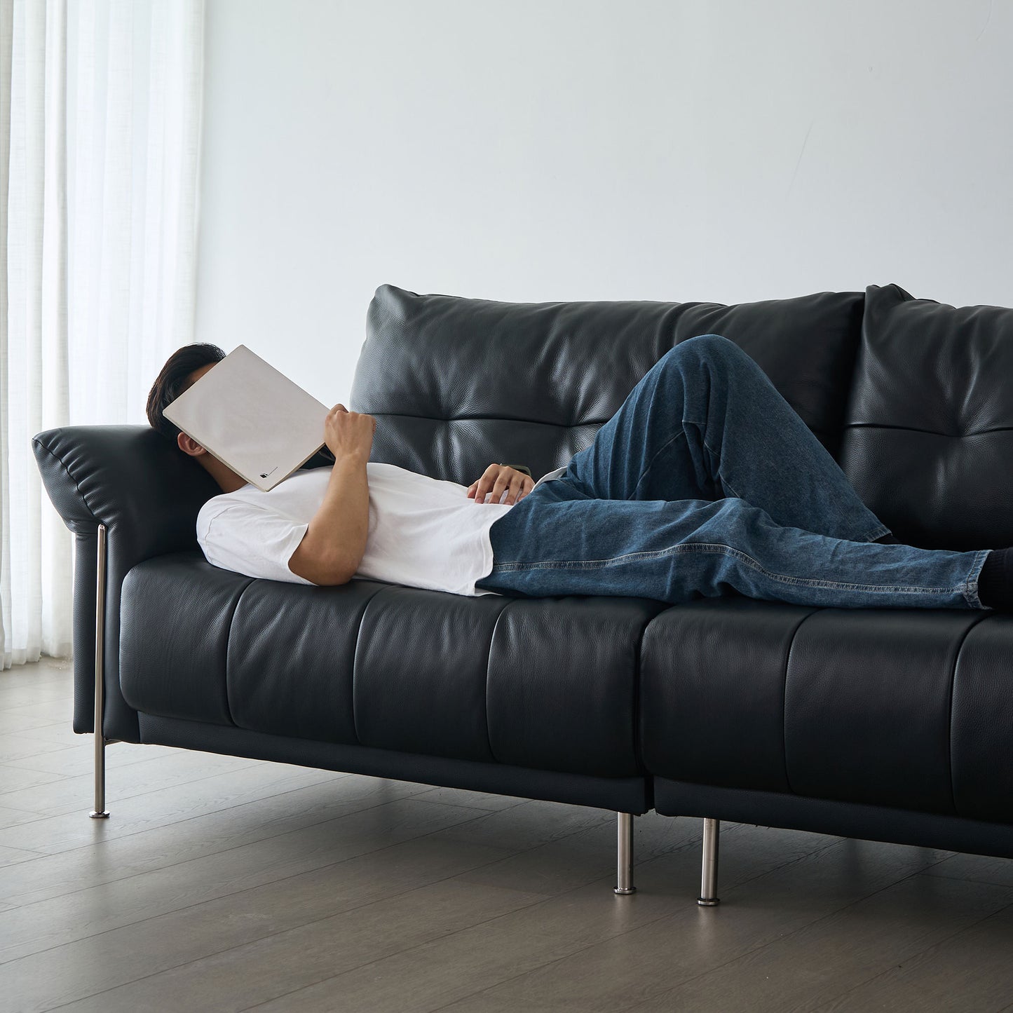 Wing-Style Genuine Leather Sofa (Available in Multiple Sizes)