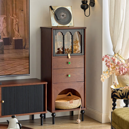 Gael Vintage Tall Storage Cabinet with Glass Display and Drawers