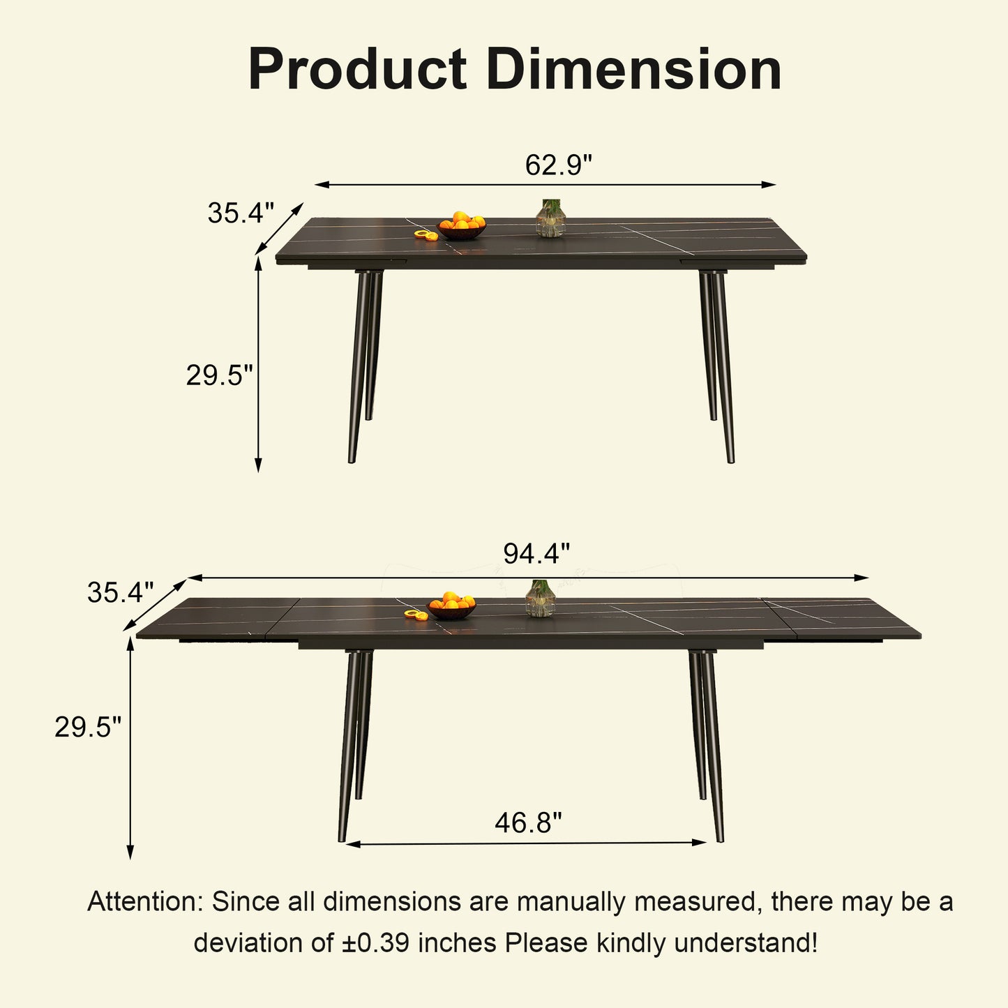 Modern Extendable Dining Table with Sintered Stone Top for 6-10 People