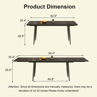 Modern Extendable Dining Table with Sintered Stone Top for 6-10 People