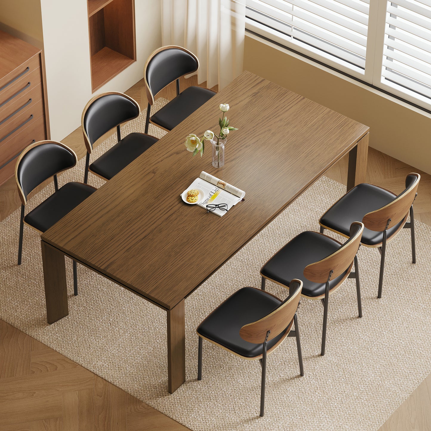 Dining Table CZ0032B Mid-Century Modern Solid WoodGenerous Tabletop Space 70.87"