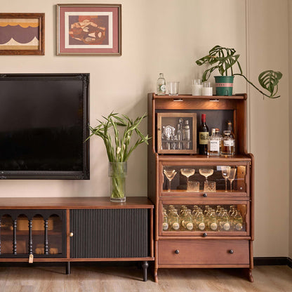 Alden Vintage Entryway Display Cabinet with Hooks and Drawers