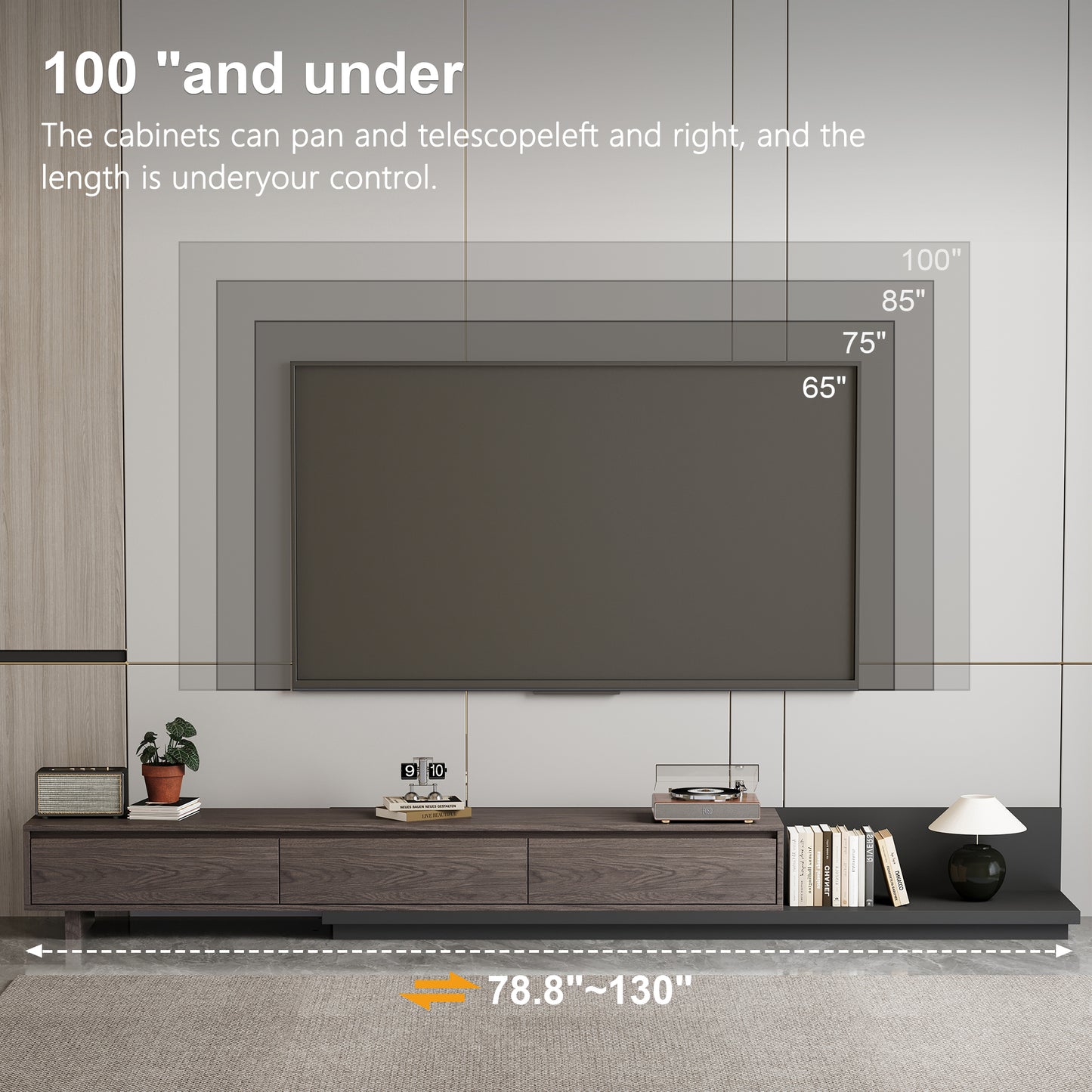 TV Stand LSDSG2M Mid-Century Modern Cable Management Scalable Design 78.8"-130"