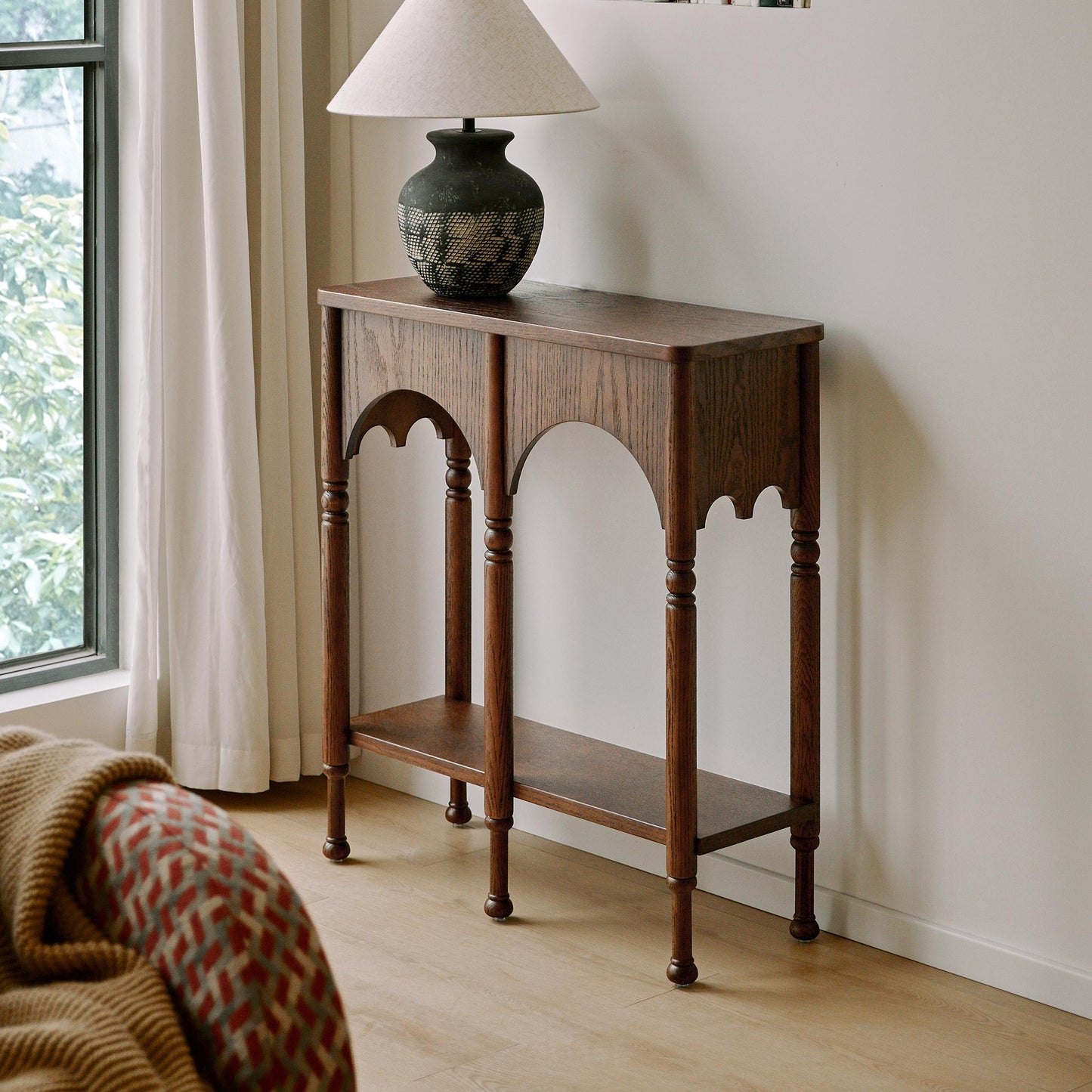Semo Vintage Arch Console Table, Mid-Century Entryway Table with Shelf