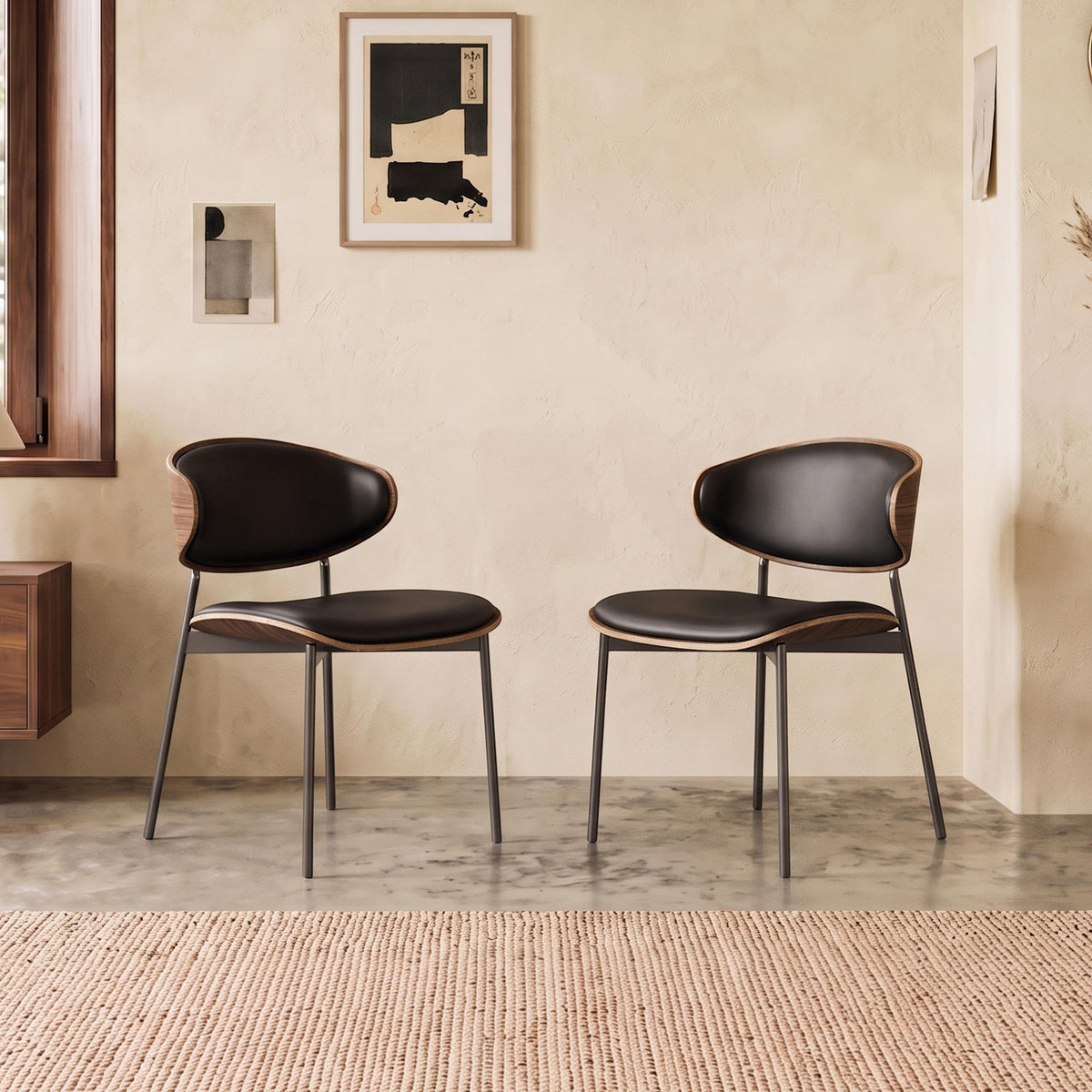 Mid-Century Modern Upholstered Dining Chair  (Set of 2) Black