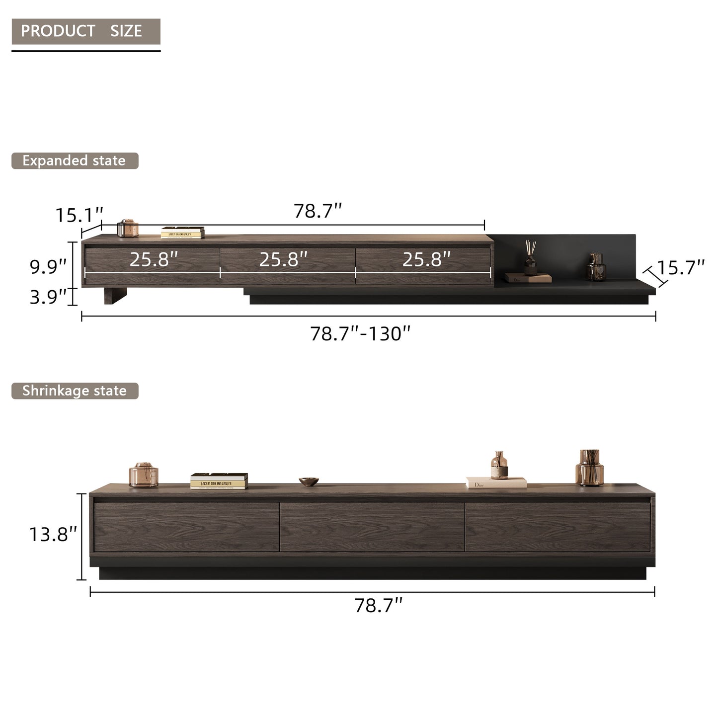 TV Stand LSDSG2M Mid-Century Modern Cable Management Scalable Design 78.8"-130"