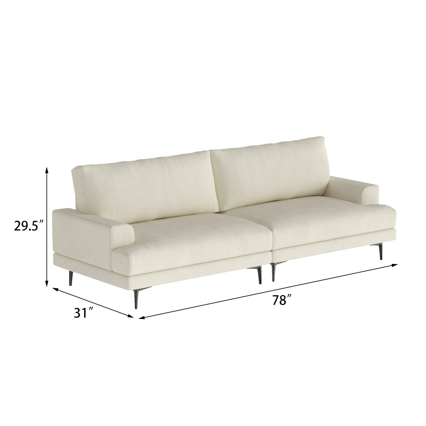 Pajiasen Modern Upholstered Sofa Couch, 78” Wide Mid-Century Fabric Sofa for Living Room, Deep Seat Comfortable 3-Seater Couch with Metal Legs, Cream White
