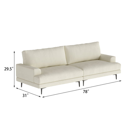 Pajiasen Modern Upholstered Sofa Couch, 78” Wide Mid-Century Fabric Sofa for Living Room, Deep Seat Comfortable 3-Seater Couch with Metal Legs, Cream White