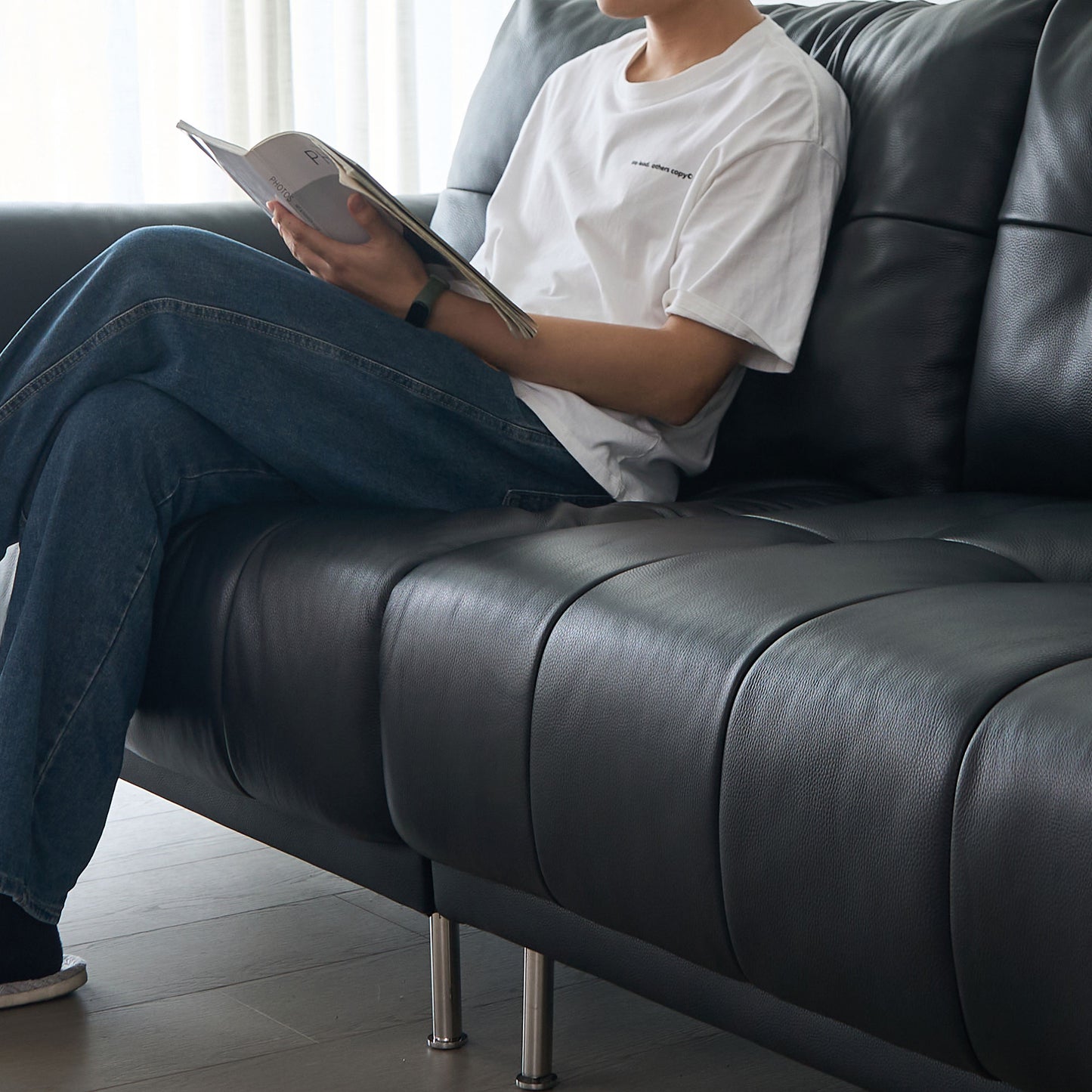 Wing-Style Genuine Leather Sofa (Available in Multiple Sizes)