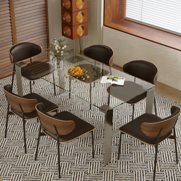 Dining Table SBYCZ005 Modern Tempered Glass Brushed Stainless Steel Legs 66.9"
