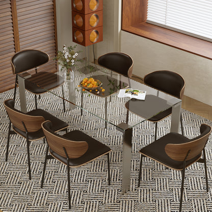 Dining Table SBYCZ005 Modern Tempered Glass Brushed Stainless Steel Legs 66.9"