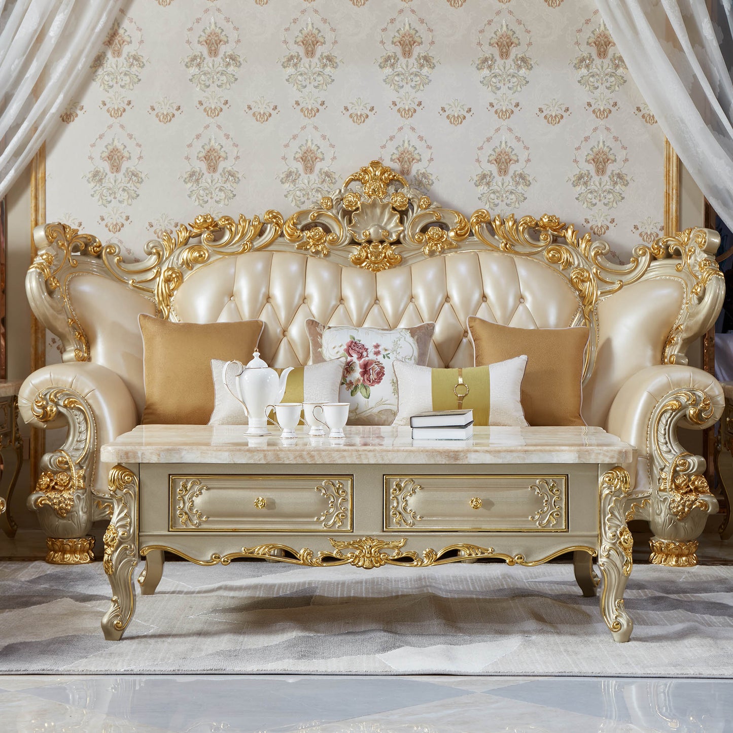 Versailles Royale Coffee Table – Luxury European Baroque Center Table with Storage