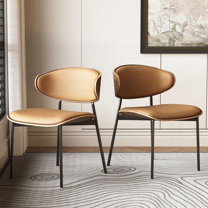 Dining Chair Mid-Century Modern Walnut Wood Upholstered Seat (Set of 2)