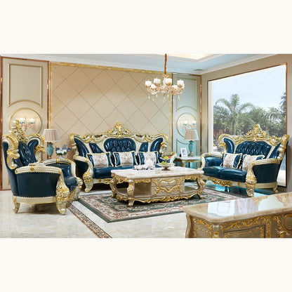 Imperial Sapphire Luxury Sofa Set – European Baroque Tufted Living Room Collection