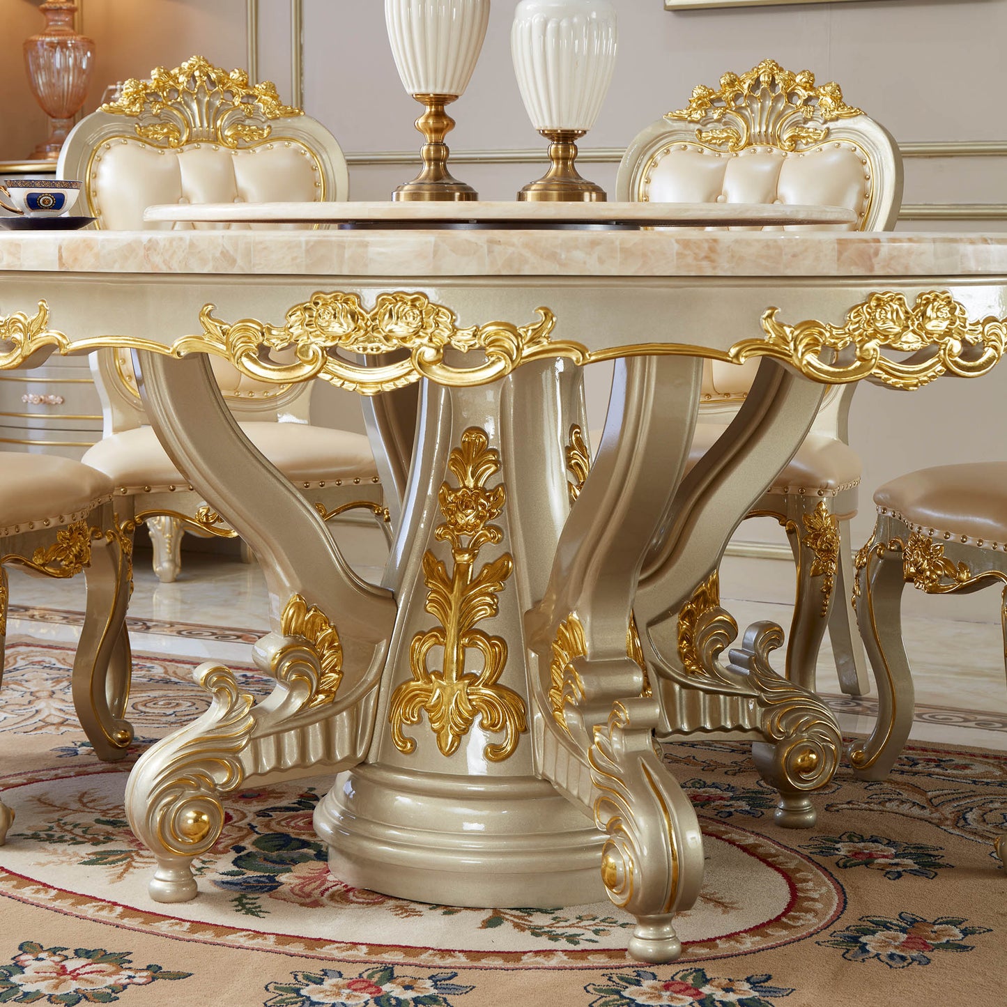 Royale Opulence Round Dining Table with Lazy Susan – French Palace Dining Collection