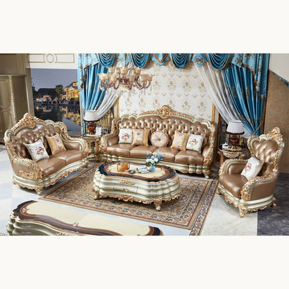 Versailles Imperial Luxury Tufted Leather Sofa Set | Hand-Carved European Classic Sofa Collection