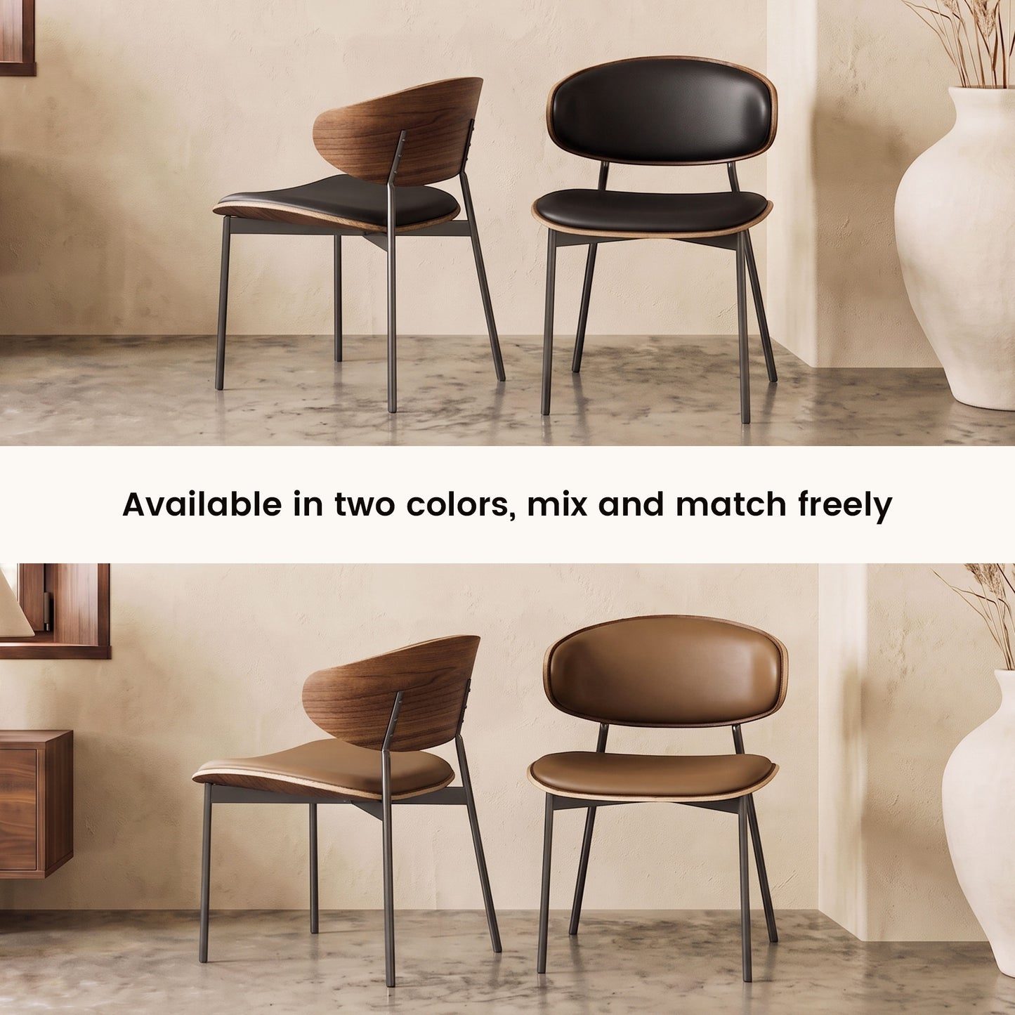 Mid-Century Modern Upholstered Dining Chair  (Set of 2) Black