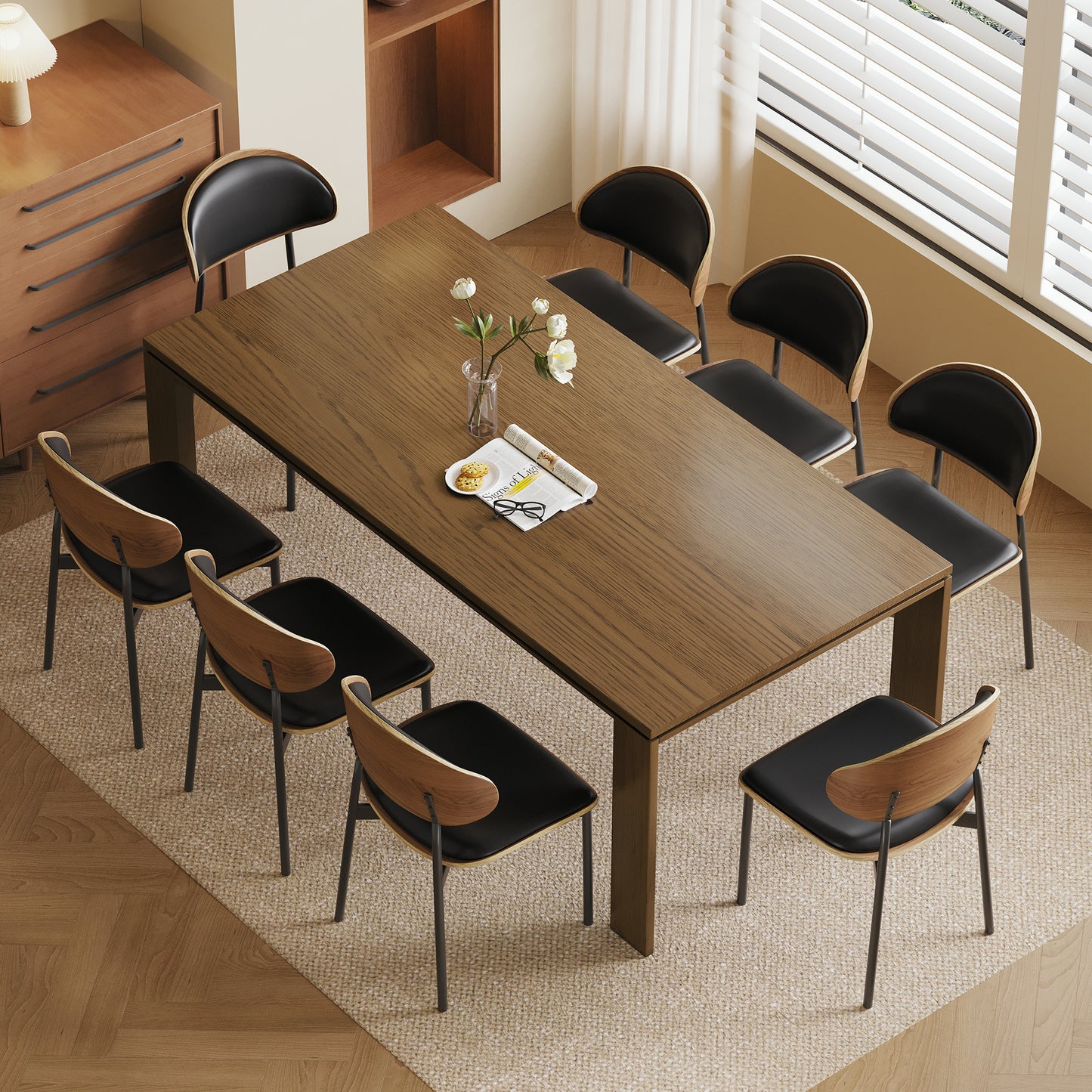 Dining Table CZ0032B Mid-Century Modern Solid WoodGenerous Tabletop Space 70.87"