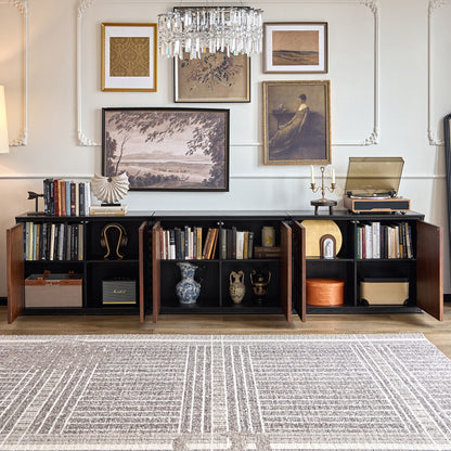 Gael Vintage Wall Storage Cabinet with Sliding Doors, Mid-Century Walnut Wall Cabinet