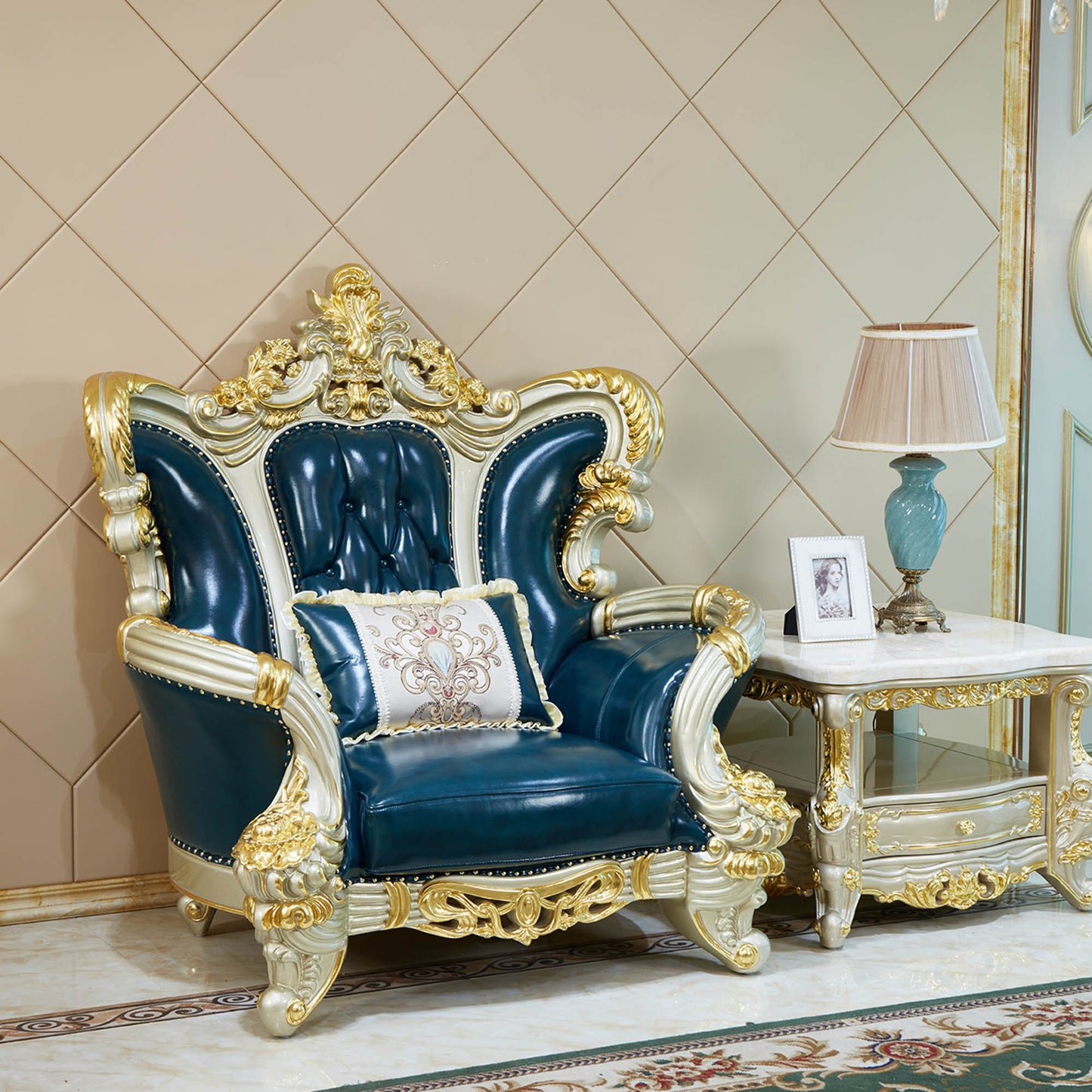 Imperial Sapphire Luxury Sofa Set – European Baroque Tufted Living Room Collection