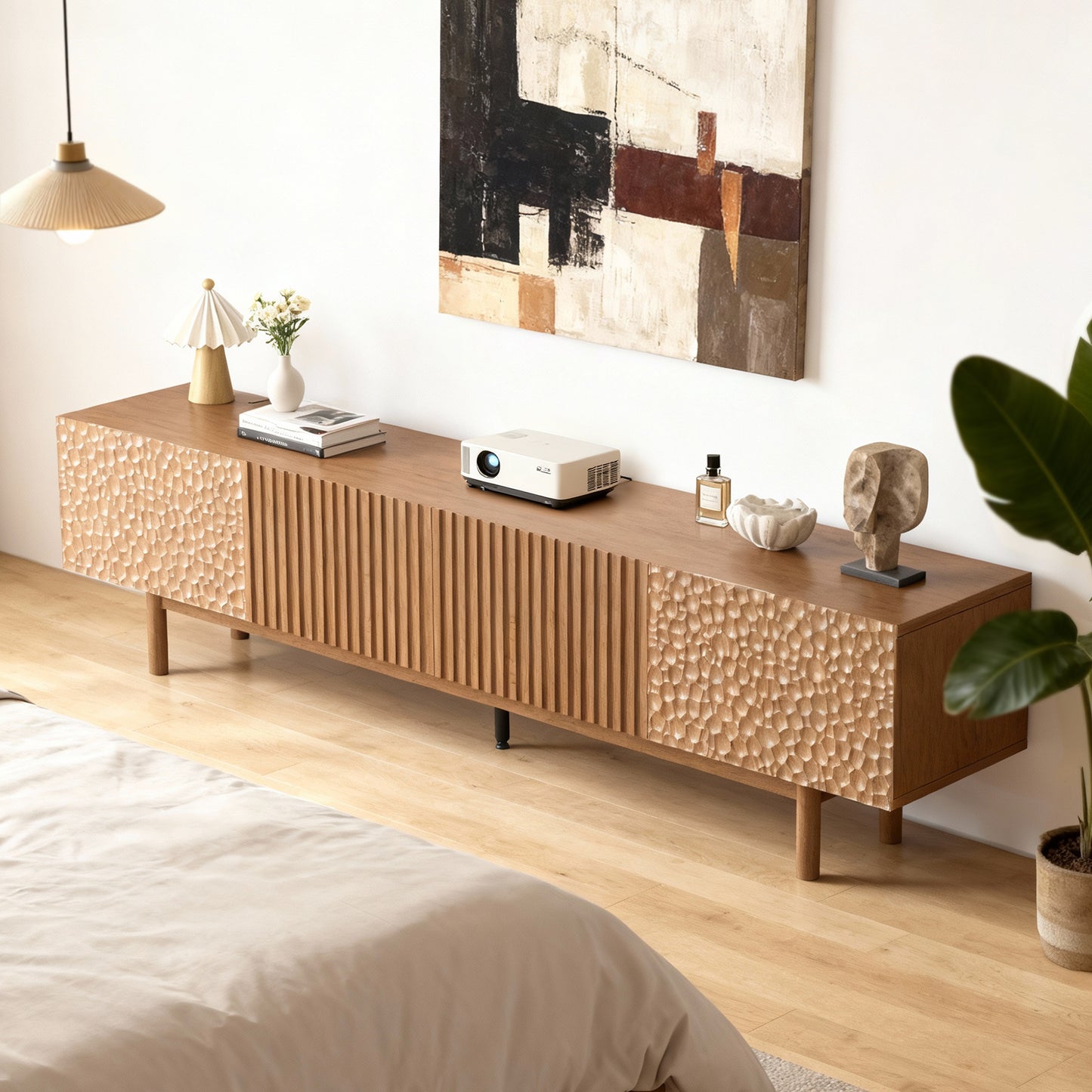 TV Stand GPJTV0724 Mid-Century Modern Adjustable Shelves Cable Management 86.6"